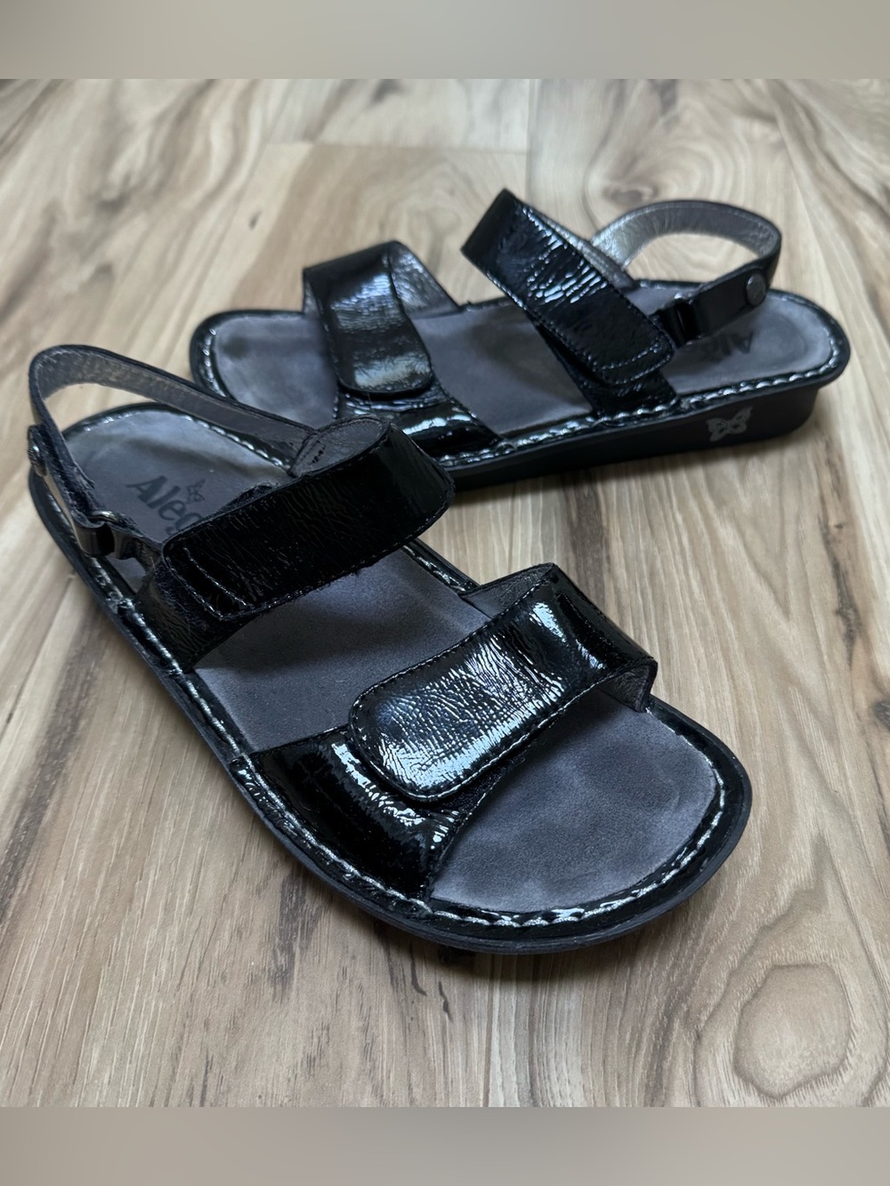 Alegria Verona Black Leather Strap Sandal Size 8-8.5 US/38 EU Comfort Walking
